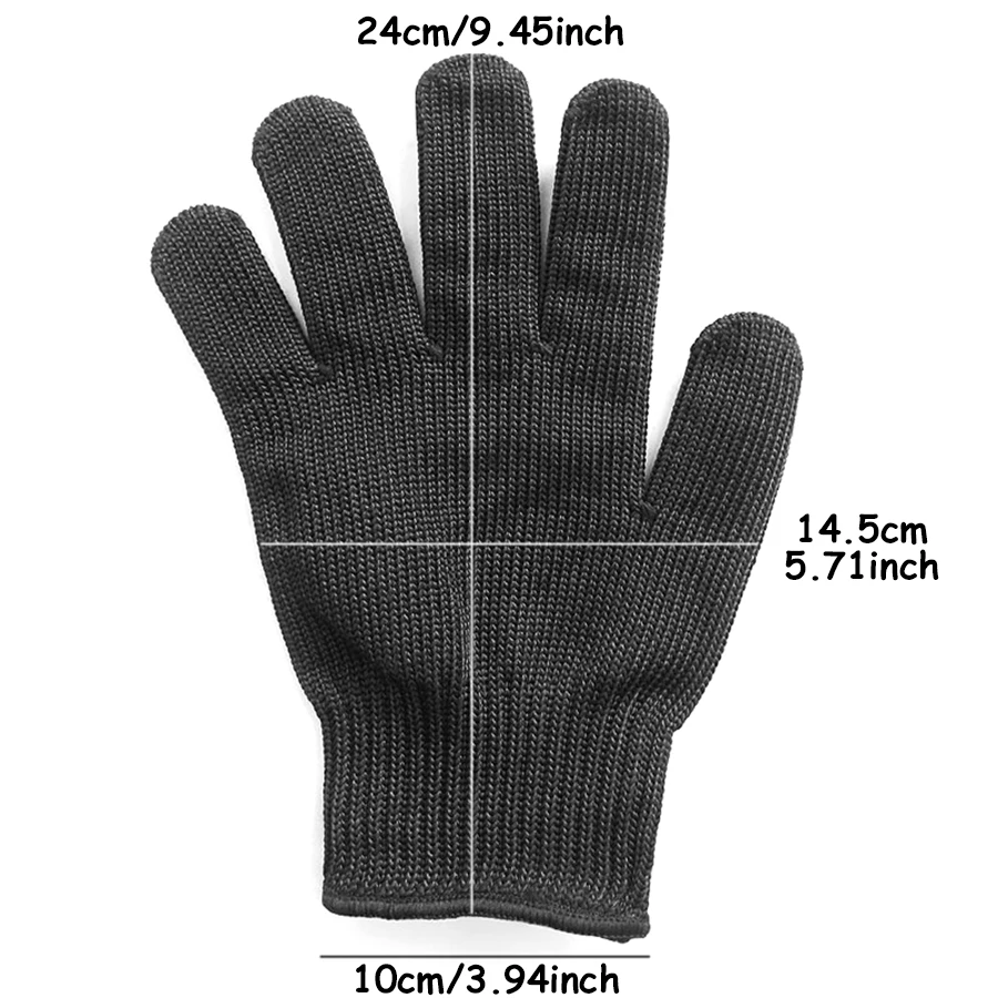 1 par de guantes negros resistentes a cortes, guantes protectores de fibra metálica L5 de grado Industrial para cuchillo, equipo de protección laboral de vidrio
