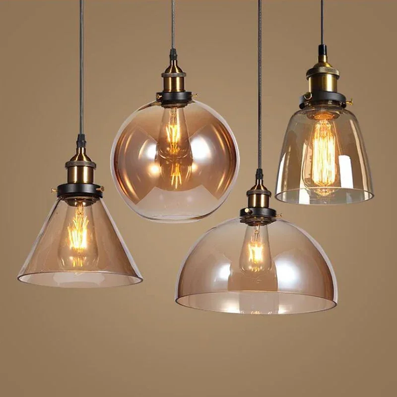 Amber Color Vintage Glass Hanging Light Luxury Crystal Clear Gray Chandelier Lustre Pendant Lamps For/Loft Dining DecorLighting