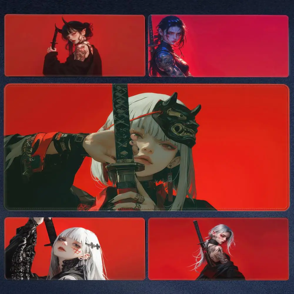 

Game Mouse Pad Japanese Samurai Devil Mousepad Black Ghost Face Gamer Deskmat Mousepads Carpet Accessories Big Table Mat 900x400