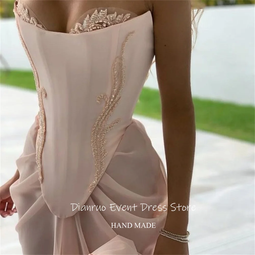 Dianruo فساتين سهرة أنيقة على شكل قلب حورية البحر طويلة من الشيفون فساتين حفلات بدون أكمام كريستال Ruched Vestido De Noiva مخصصة