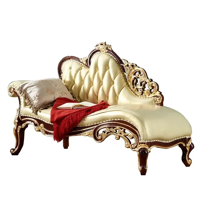 B178 Solid wood chaise longue American living room single leather sofa bed beauty couch leather recliner2936