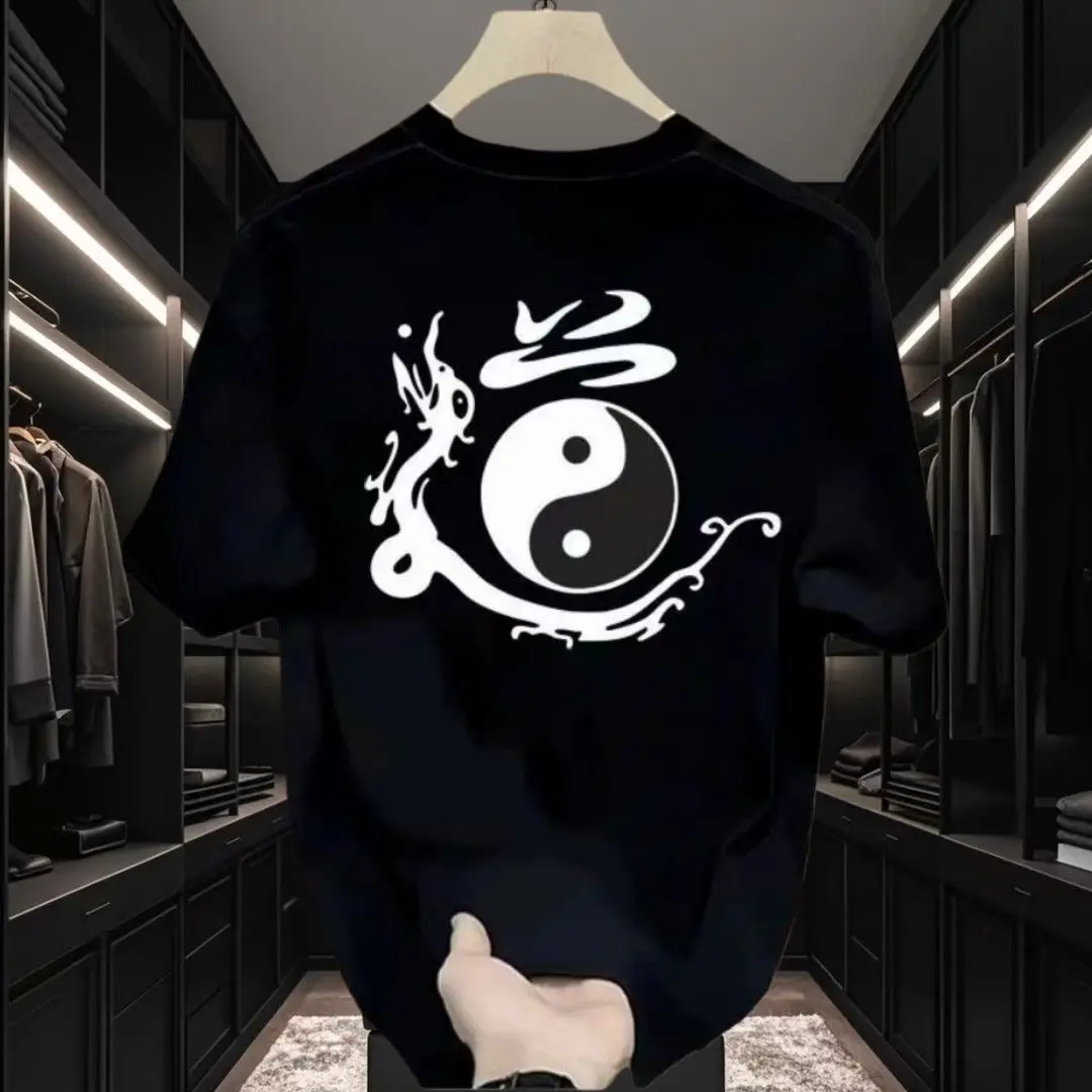 

Tai Chi new yin and yang short-sleeved trendy clothes T-shirt round neck martial arts loose summer top men's half-sleeved