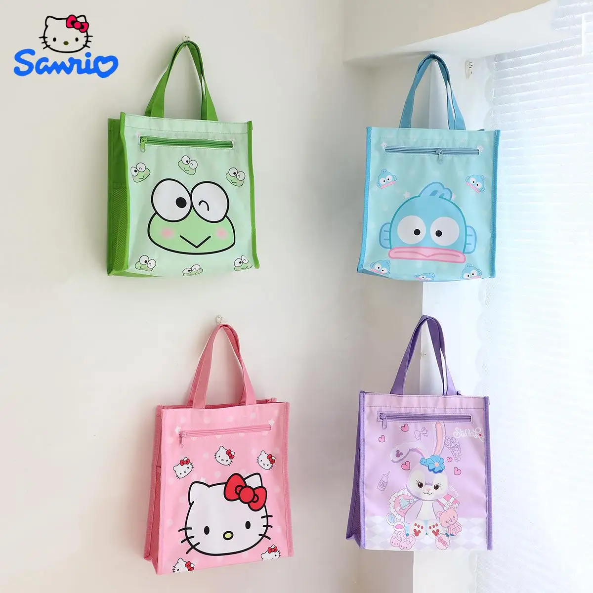 

Sanrio Student Waterproof Bag Hello Kitty Melody Kawaii Storage Bags Cinnamoroll Kuromi Double Tote Shopping Bag Gift Cute