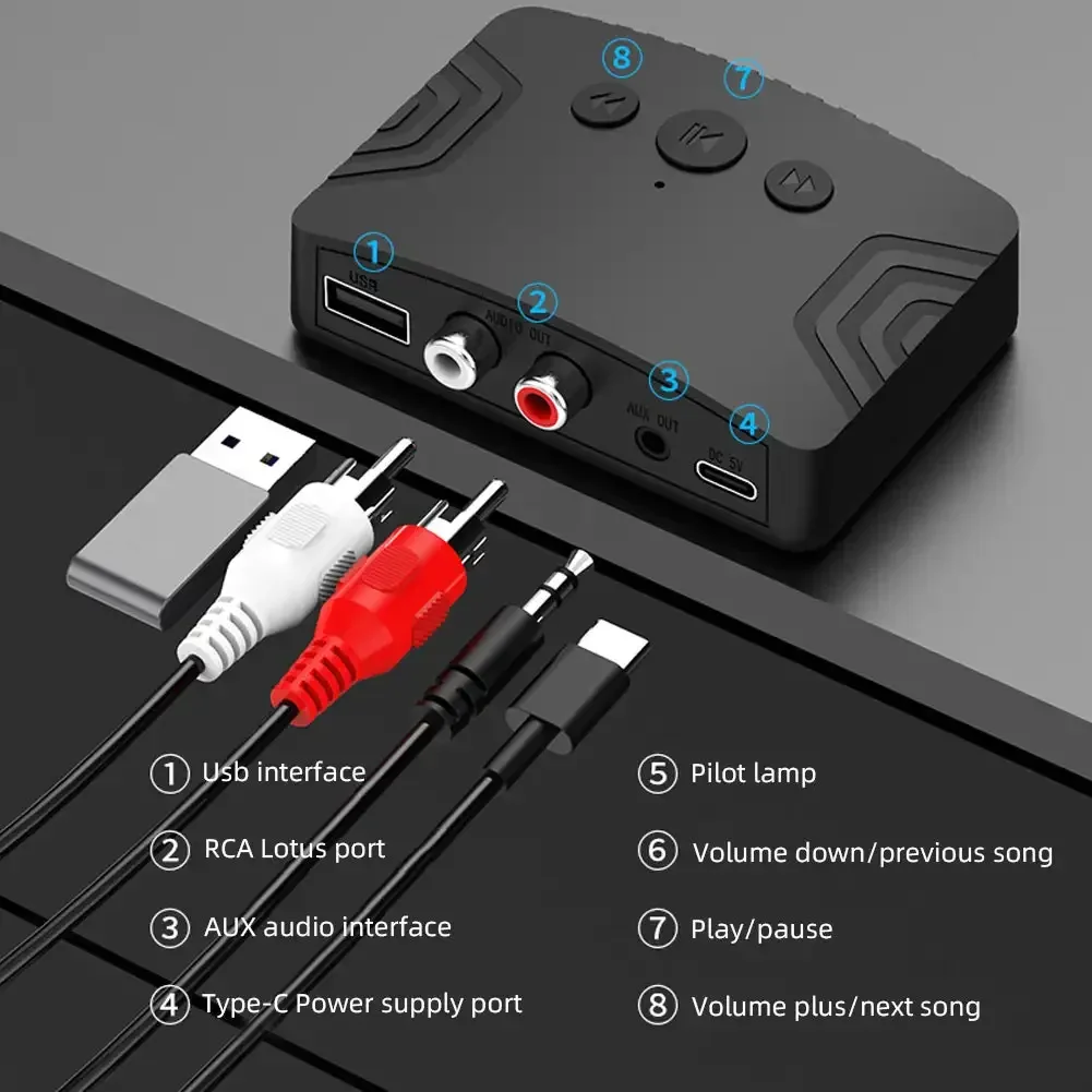 Bluetooth 5.3 Transmitter Receiver LED Display TF Card Play RCA 3.5mm AUX HIFI Audio Wireless Adapter for Car PC TV Headphones