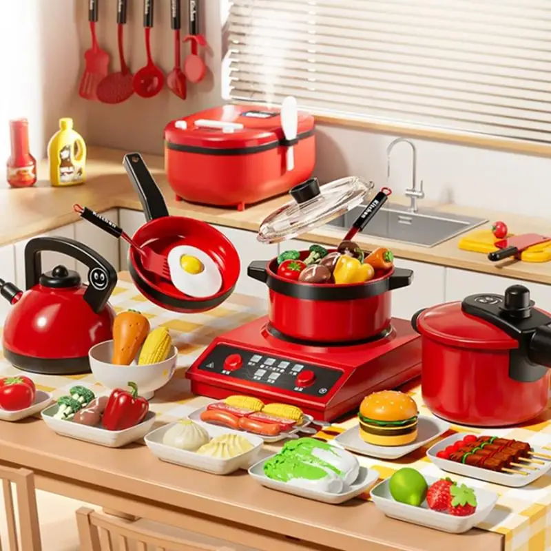 Kids Kitchen Utensils Toy Set Pretend Cooking Simulated Food Game Non-Toxic Safe for Toddler Boys Girls Interactive Playtime Toy