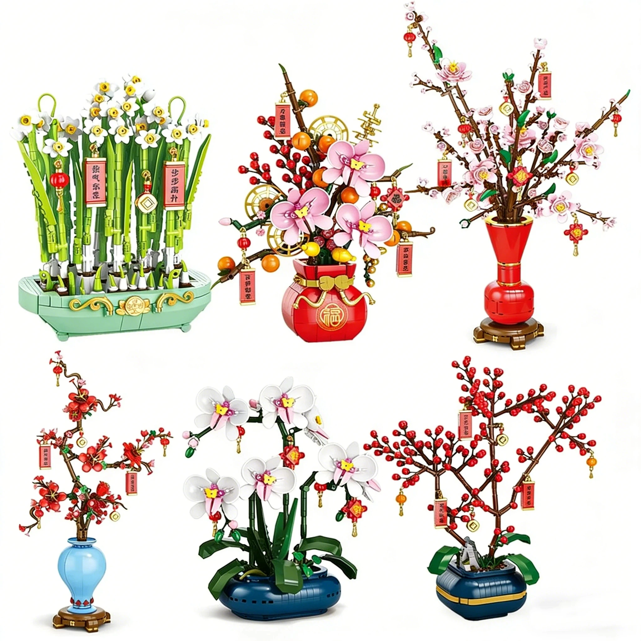 

Eternal Flower Flower Bouquet Plum Blossom Peach Blossom Narcissus Bonsai Potted Plant Building Blocks Home Decoration Toy Gift