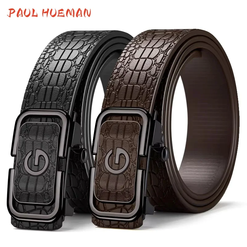 PAUL HUEMAN Stylish Men's PU Leather Belt - Fashion Belts  Business Automatic Buckle