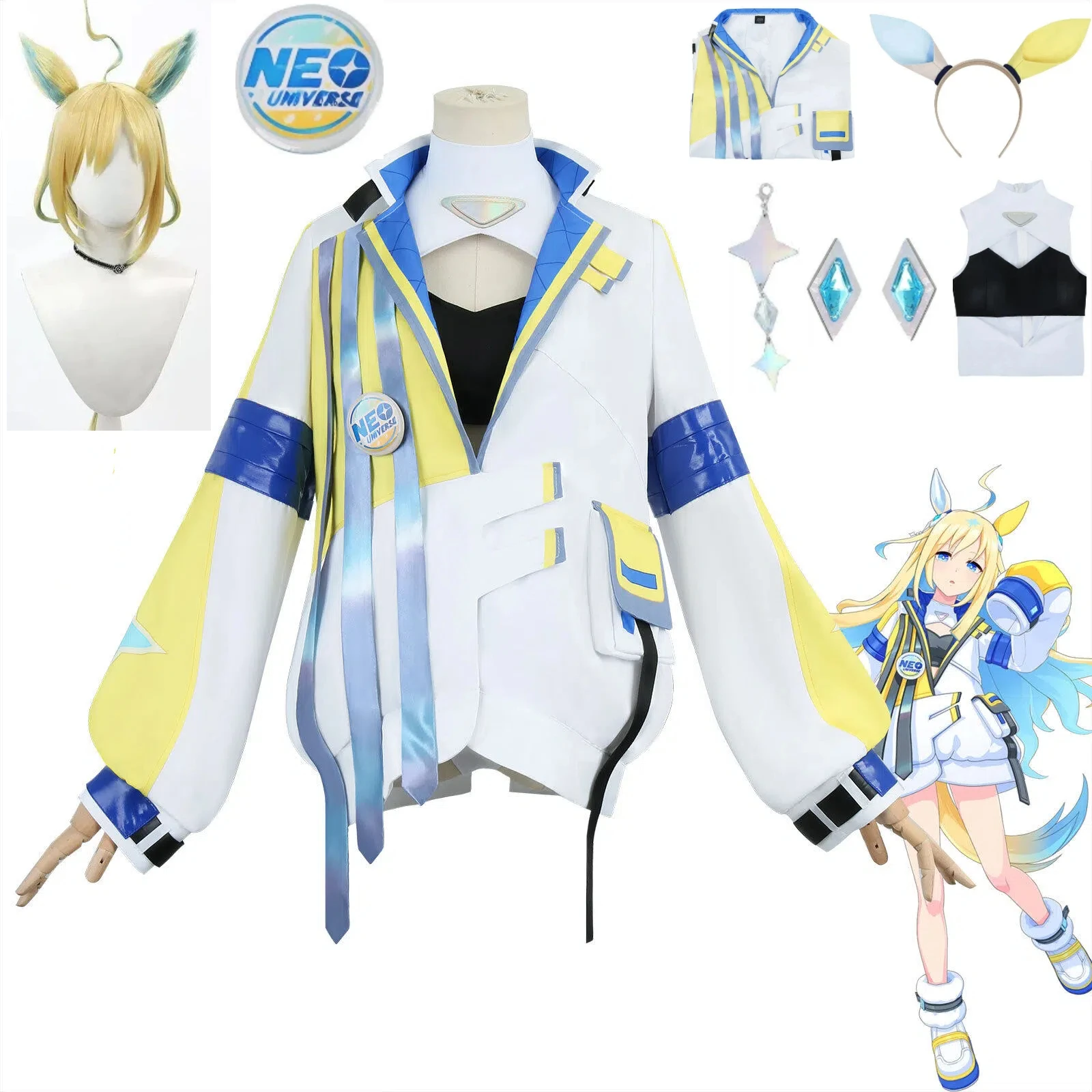 

Anime Uma Musume Cosplay Costume Headband Ornament Wig Chest Badge Shinwoo Halloween Anime Full Cosplay Outfit Set
