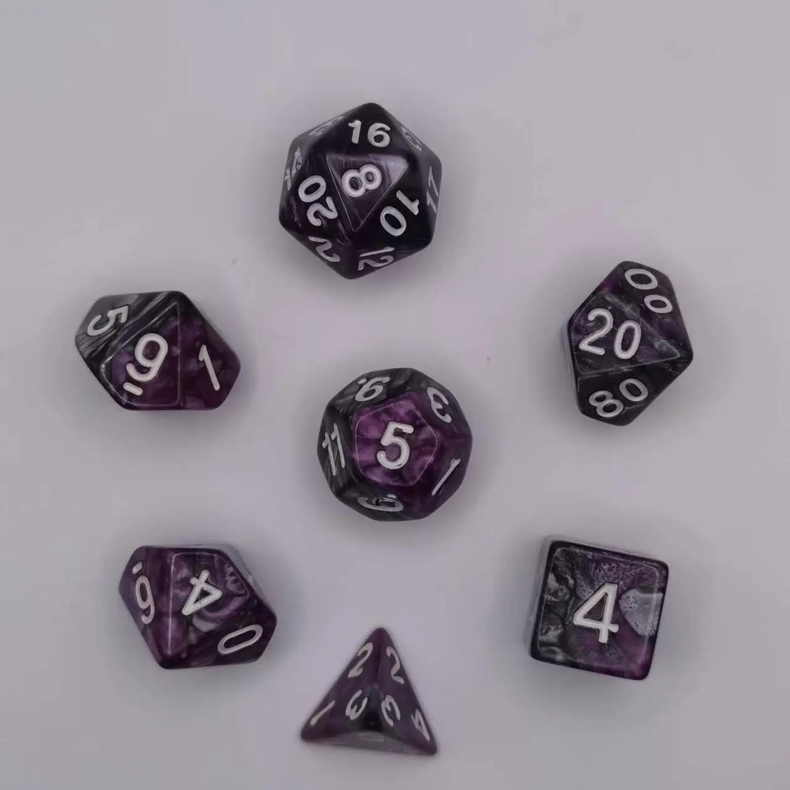 

7x Polyhedral Dices D6 D4 D8 D10 D12 D20 Smooth Surface Clear Number for Cafe