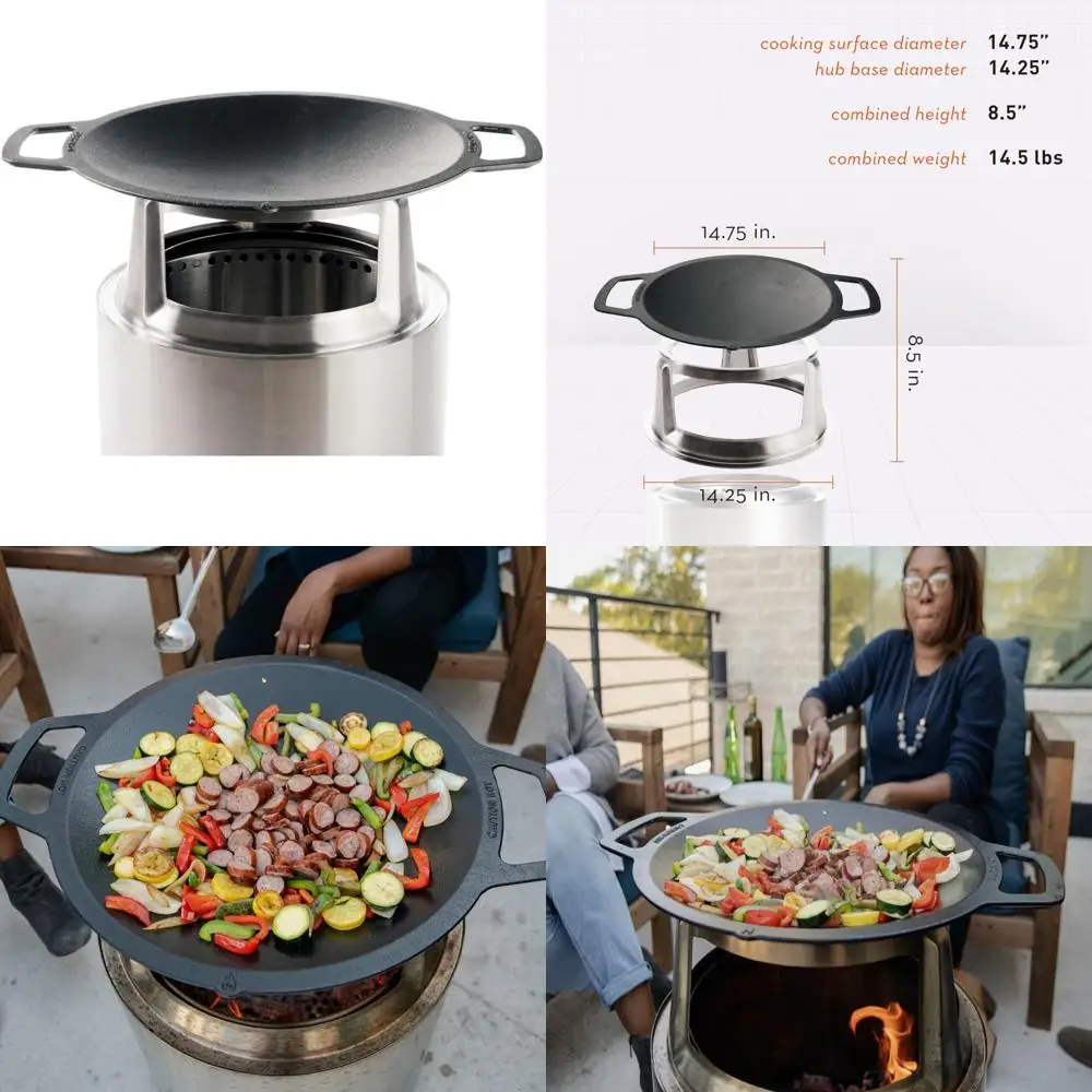 

Cast Iron Wok with Stainless Steel Hub, 6.5 Elevated Cookware for Fire Pit, Solo Stove Ranger Accessory, Heavy-Duty Cooking Solu