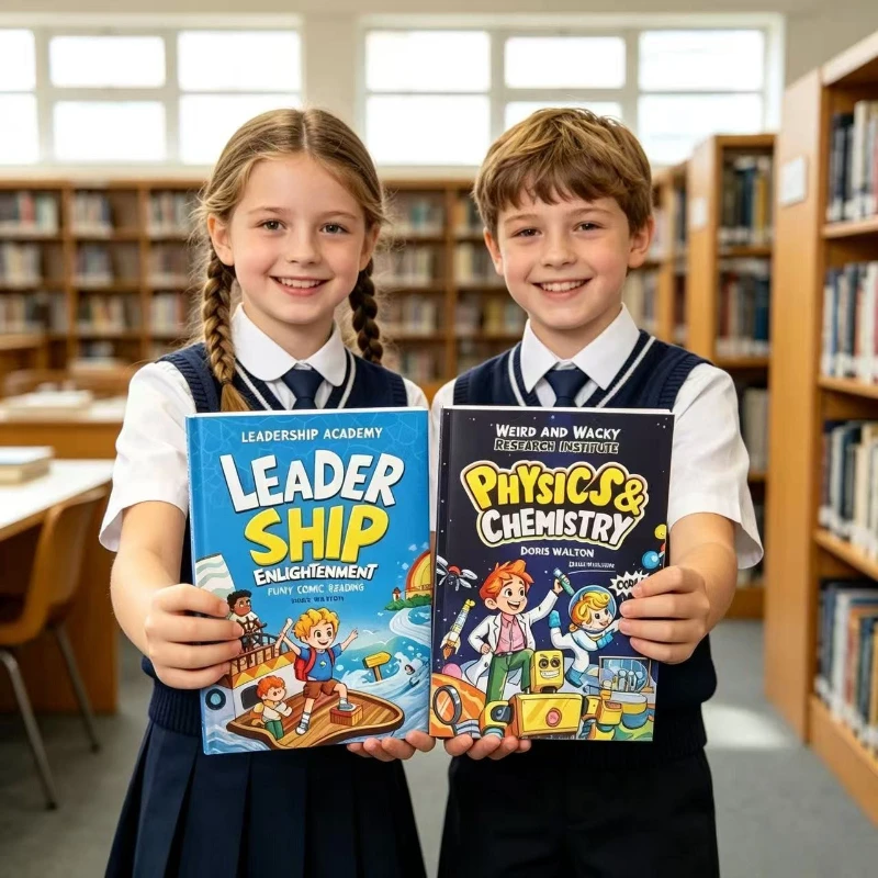 2Pcs Children's Educational Comic Book Leadership Physical Chemistry English Story Book Children's Learning Gift 8-12 Years Old.