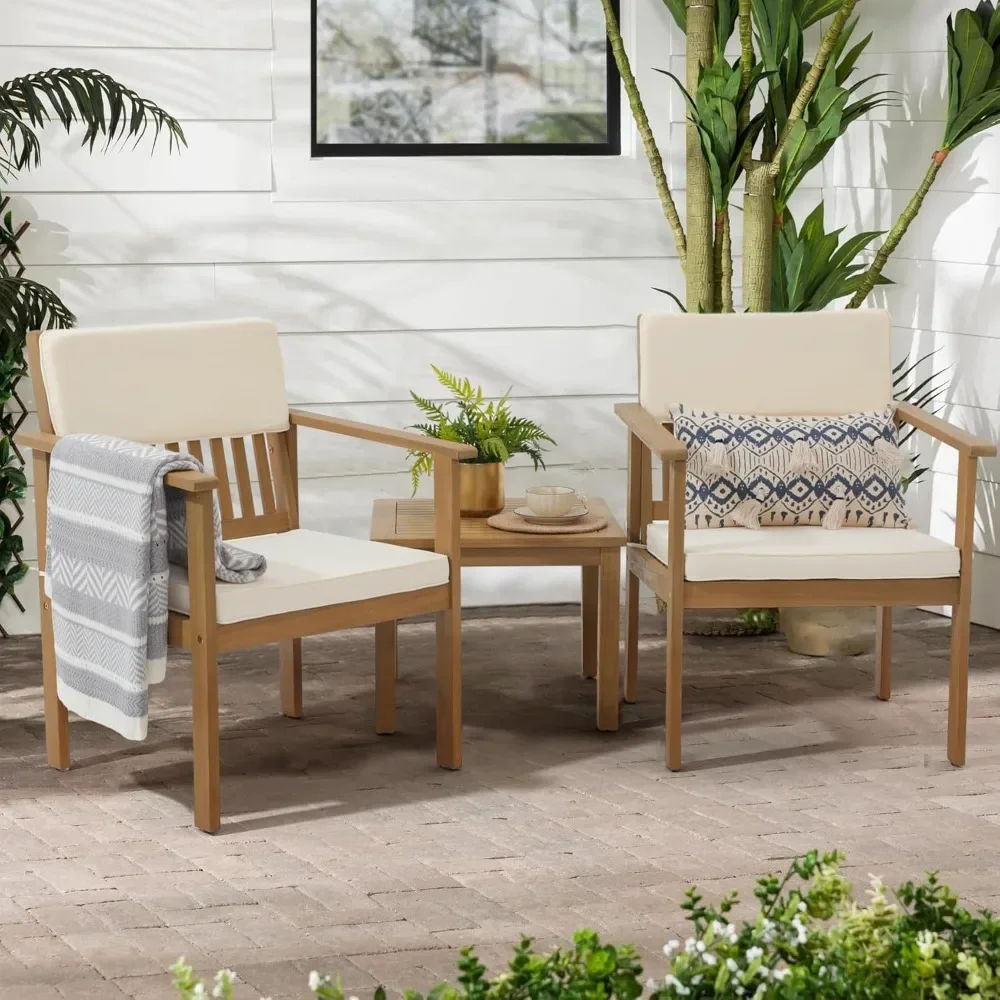 

Patio Set 3 Piece Acacia Wood Outdoor Patio Furniture Set FSC Certified Bistro Table and Chairs with Cream White Cushions