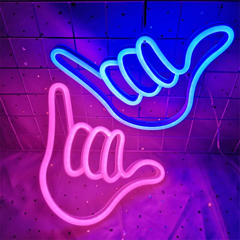 Peace Gesture Led Neon Light Sign Hand Shape Finger Hanging Wall Night Light Art Bedroom Decor Lamp Birthday christmas Gift