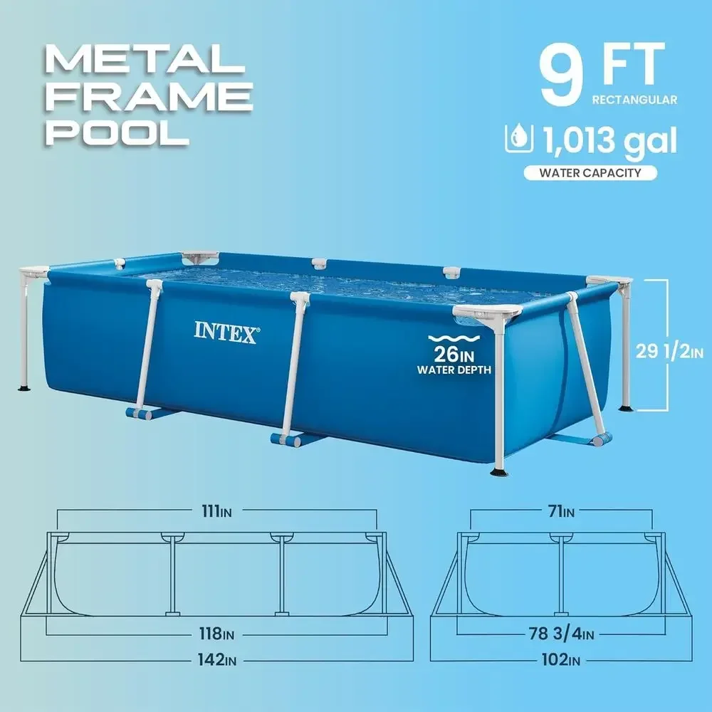 9ft x 6ft 6in x 29.5in Rectangular Above Ground Steel Swimming Pool, Pump Not Included