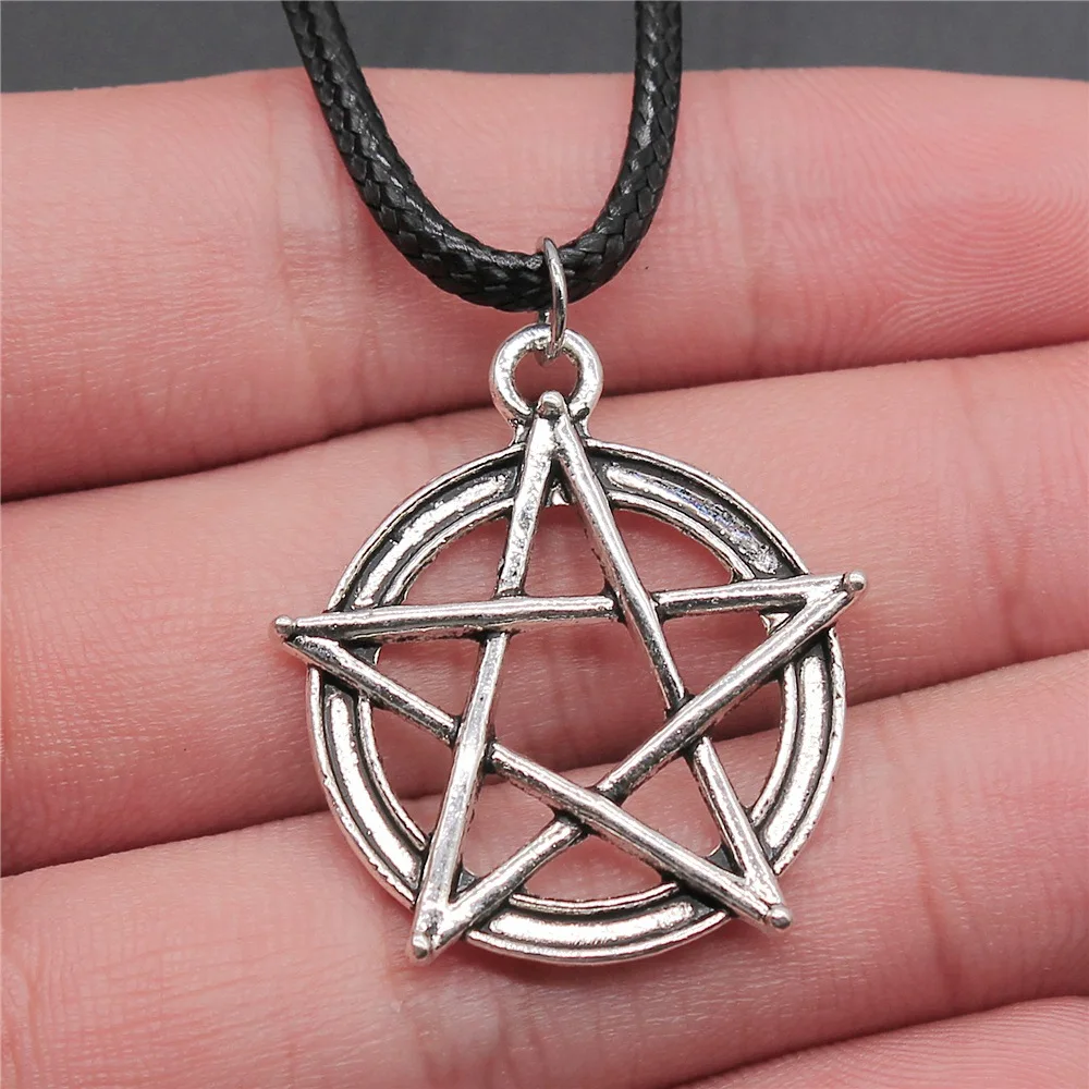 Pentagram Star Pendant Necklace for Women Gothic Wicca Charms Accessories Leather Choker Satan Fashion Jewelry Witchcraft Goth