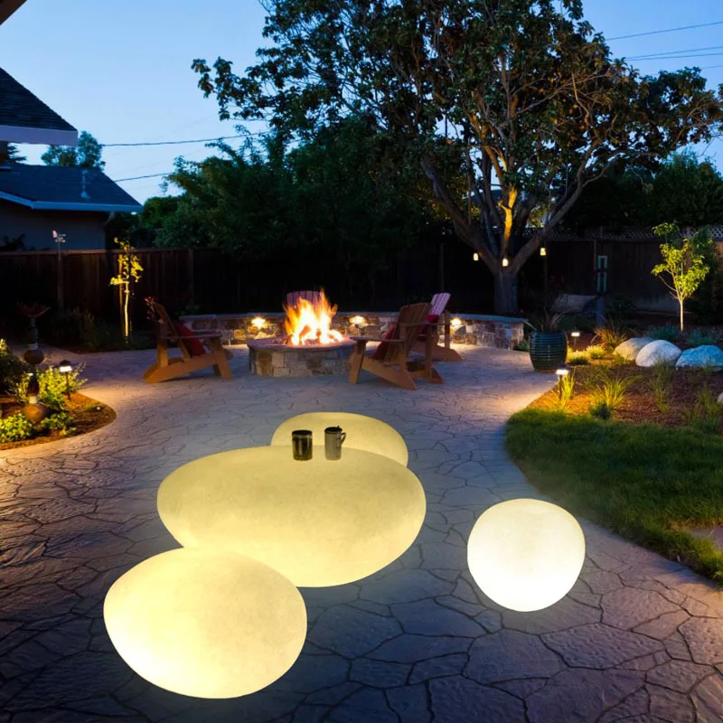 REAQ Light Up Big Stone Sculpture Light 120*80*50cm PE Plastic Waterproof Luminous Garden Tables Rotational Molding Riq-ST120