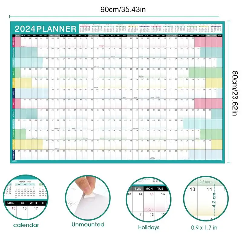 2024 Calendar 12 Month Planner Wall New Year Daily Planner 2024 Wall Calendar Large 12 Month Annual Year Wall Planner Horizontal