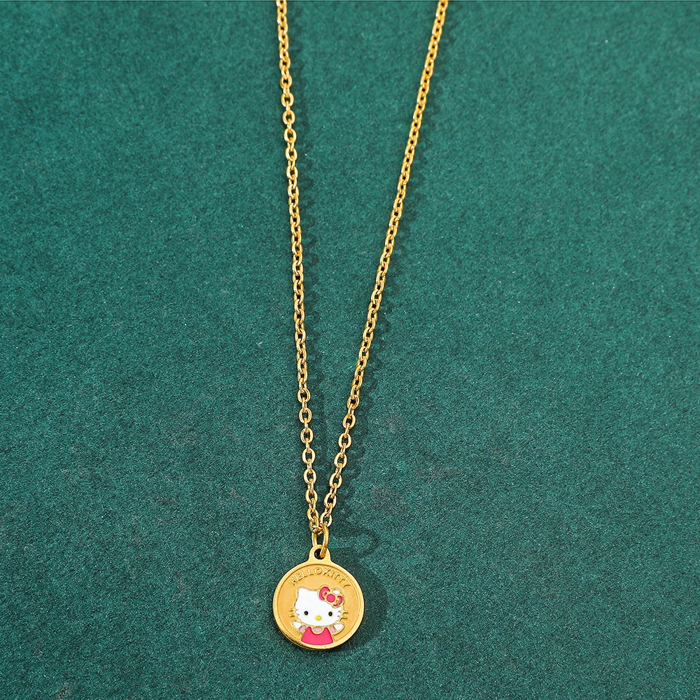 1pc Anime Sanrio Necklace Cute Cartoon Figure Hello Kitty Metal Badge Pendant Necklace Kawaii Jewelry Accessories