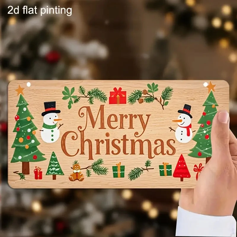 Christmas 2D Rectangle Wooden Sign Snowman Pine Tree Pattern Rural Farmhouse Greeting Home Porch Decor Hanging Artwork Gifts