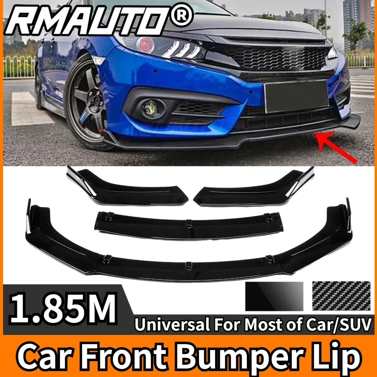 185Cm Universele Voorbumper Lip Koolstofvezel Bumper Spoiler Diffuser Splitter Voor Bmw Voor Benz Voor Toyota Voor Honda Body Kit