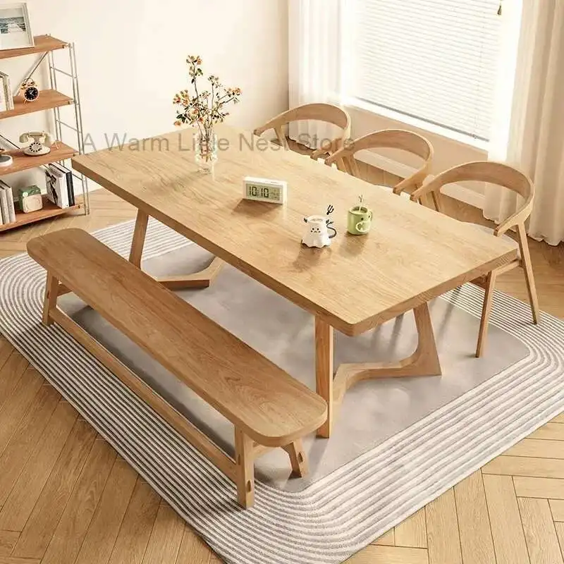 

Dining Table Full Of Solid Wood Logs For Eating, Thickened Household Simple Modern Rectangular Table And Chair Combination