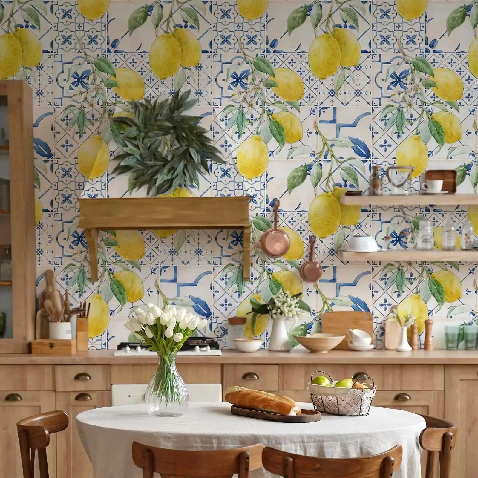 ورق جدران قابل للتقشير واللصق بألوان مائية، جدارية جدارية بنمط البلاط السيلياني للديكور المنزلي، ورق ذاتي اللصق أو تقليدي #3