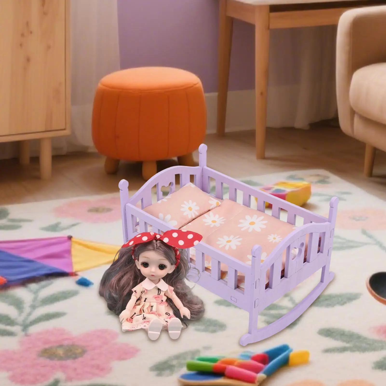 おもちゃのベビーベッド、インタラクティブな家具、小さなプレイハウス、ベビードールベッド、子供、男の子、幼児、ごっこ遊び、ホーム、保育園、屋内プレイルーム用