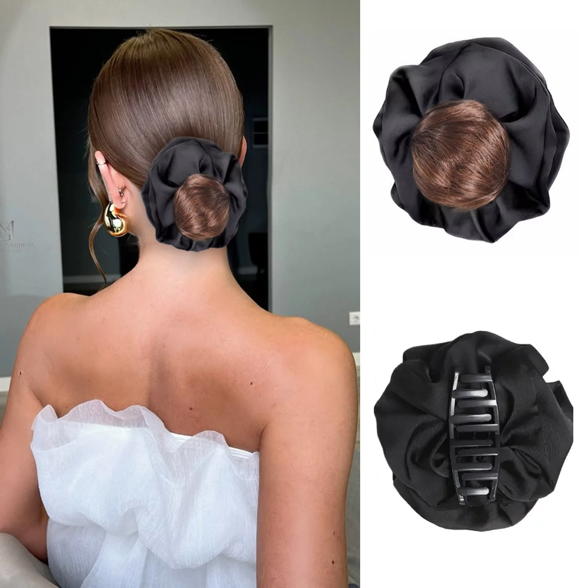 

Synthetic Wig Grab Clip Simulates Natural Back of Bun Head High Cranial Crown Flower Bud Head Wig Hair Accessories