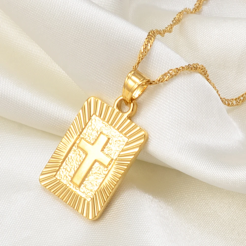 Anniyo Christian Cross Necklaces Women Gold Plated Christianity Crucifix Classic Jewelry Charm Pendant Jesus Items  #087506