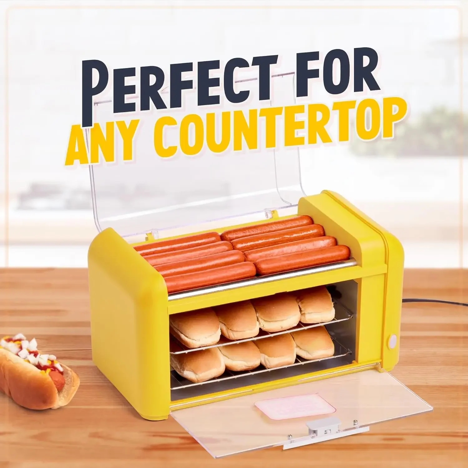 Oscar Mayer Extra Large Countertop 8 Hot Dog Roller and Bun Toaster Oven - Stainless Steel Rollers and Non-stick Warmi