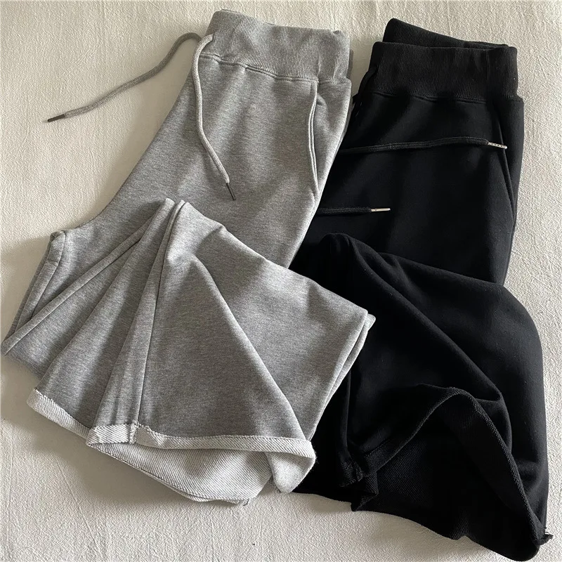 

Grey Sports Pants for Women Autumn High Waisted Straight Leg Loose and Wide Leg American Casual Slimming Sweatpants