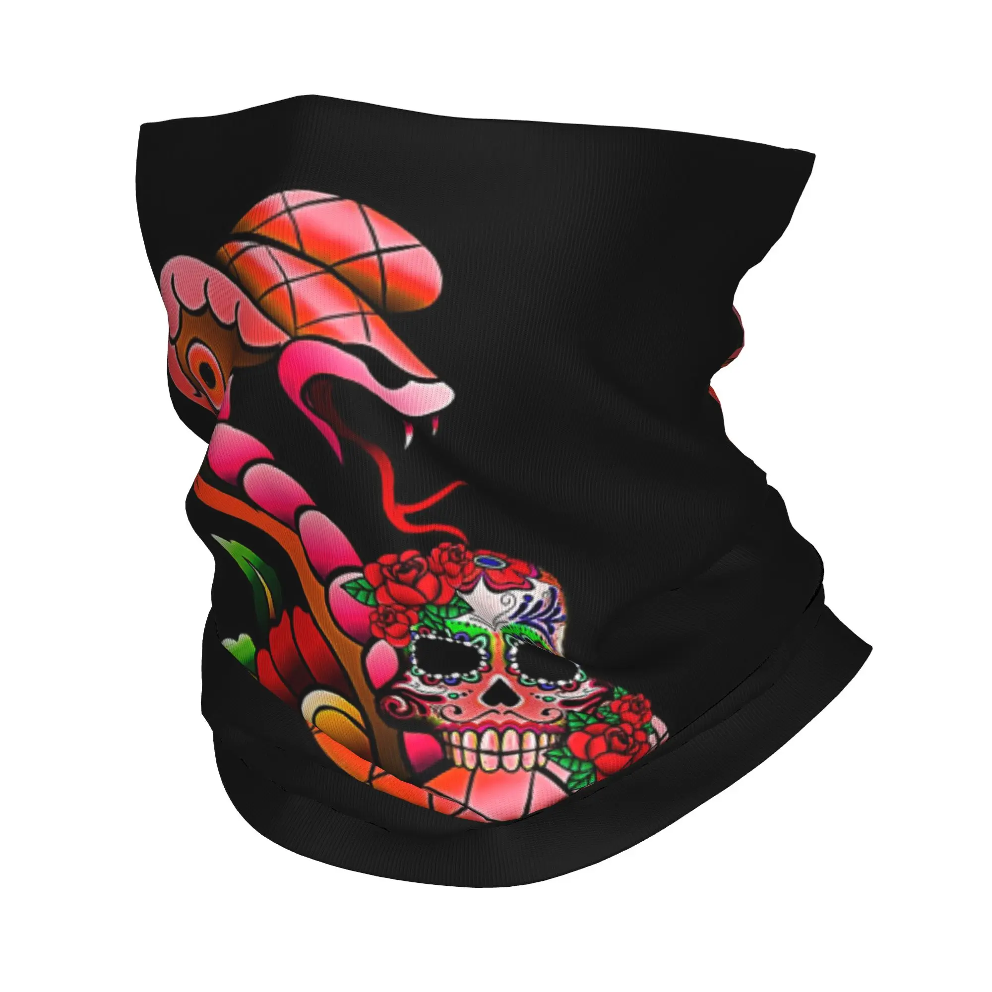 Skull Snake and Roses Printed Bandana Neck Gaiter Printed Magic Scarf Warm Face Mask Cycling Unisex Adult