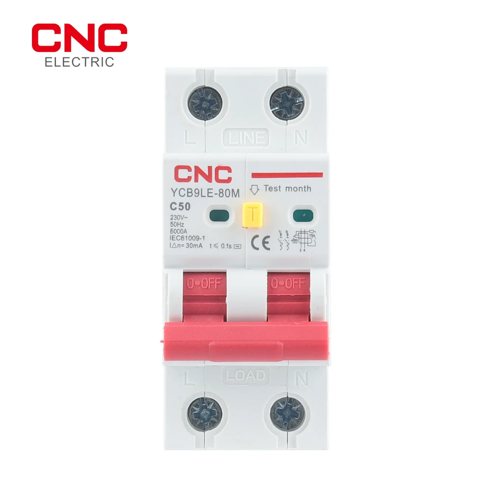 CNC YCB9LE-80M 2P 230V RCBO 30mA Residual Current Circuit Breaker With Over Current And Leakage Protection MCB