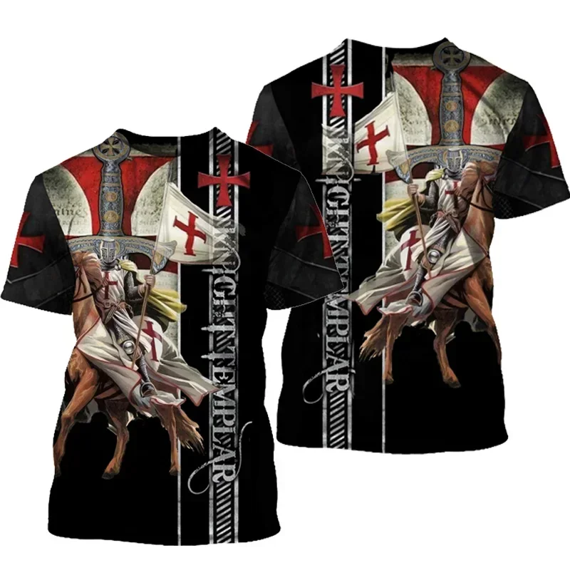 

Summer Casual Hot Trend Men's Clothing Templar Knights 3D Printed Men's Casual Short Sleeve