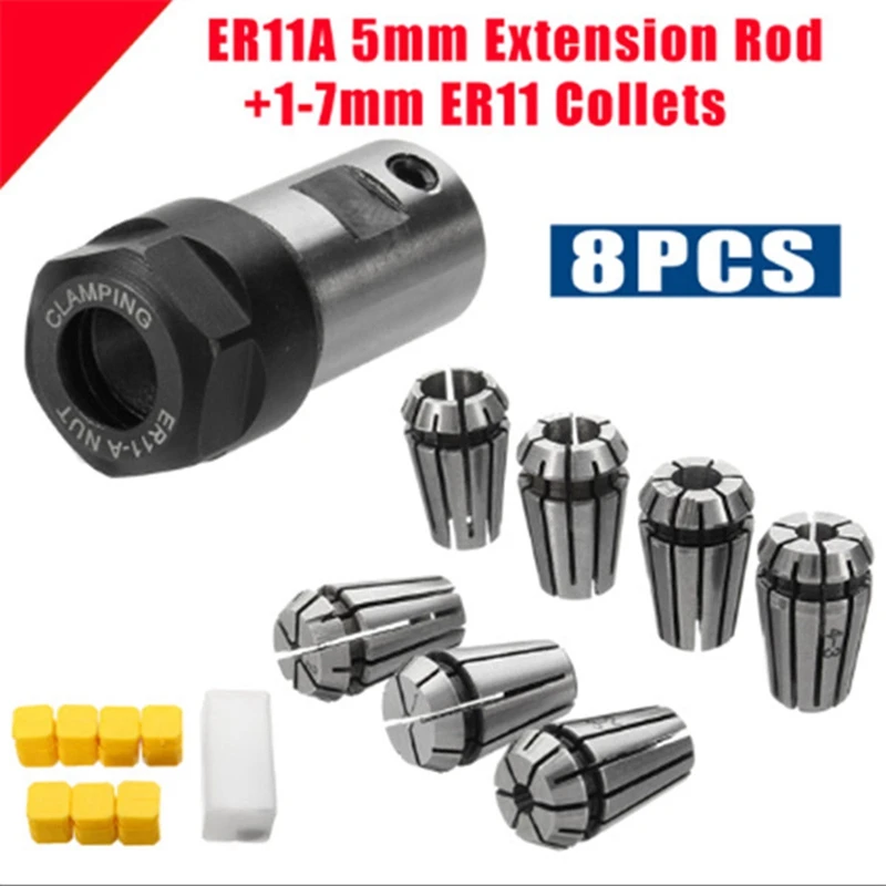 7Pcs ER11 1-7mm Spring Collets with ER11A 5mm Motor Shaft Holder Extension Rod