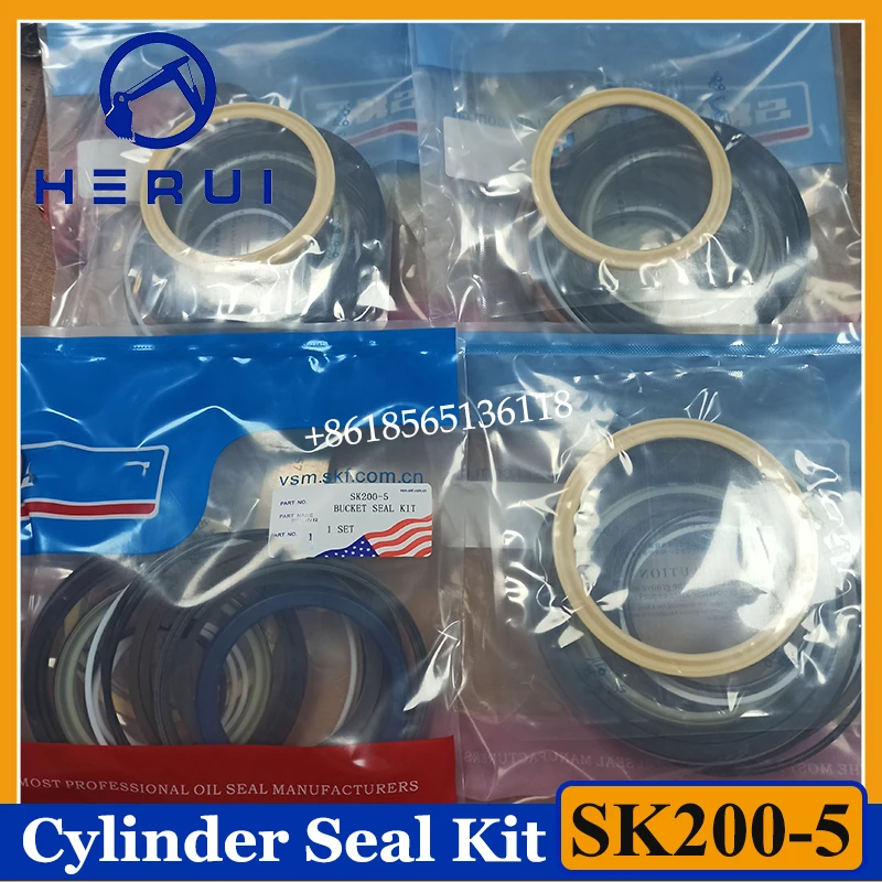 

4Sets SK200-5 Arm Boom Bucket Cylinder Seal Kit for SK200-5 Excavator Hydraulic Oil Seal Repair Kit