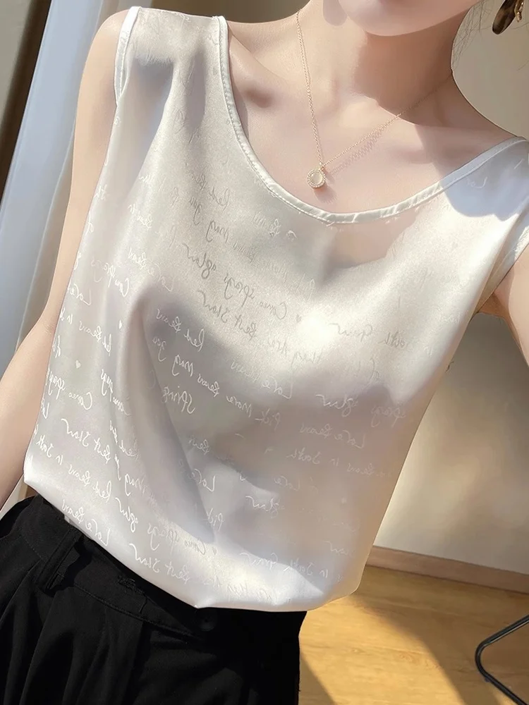 

Женский однотонный топ-жилет с круглым вырезом, новинка 2023 года, летний, свободного кроя, для ношения под костюм, с принтом, базовый, повседневный, для работы и отдыха