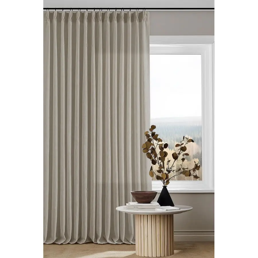 

Inch Long Curtains Pinch Pleat Linen Curtains for Living Room Bedroom 2 Panels Tan Brown Burlywood Taupe Light Filtering Privacy