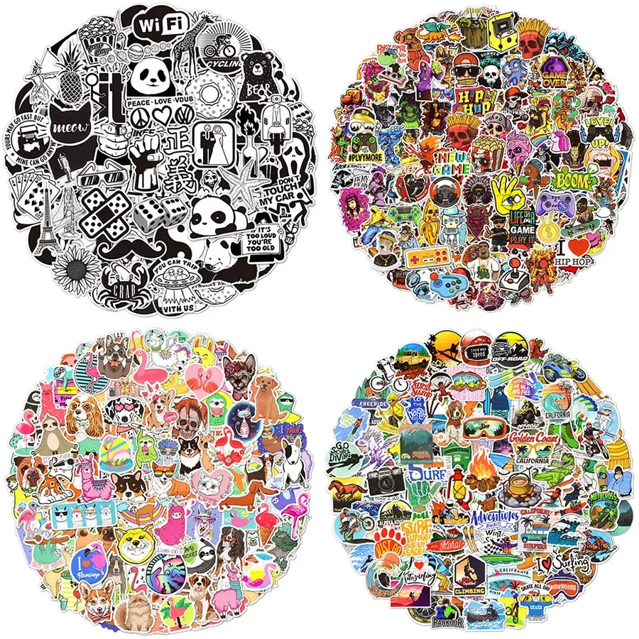 150/250PCS Cartoon Cute Graffiti Stickers per auto Laptop Phone Bike Skateboard bagagli Cool Black Decal Sticker Pack per Kid Toy