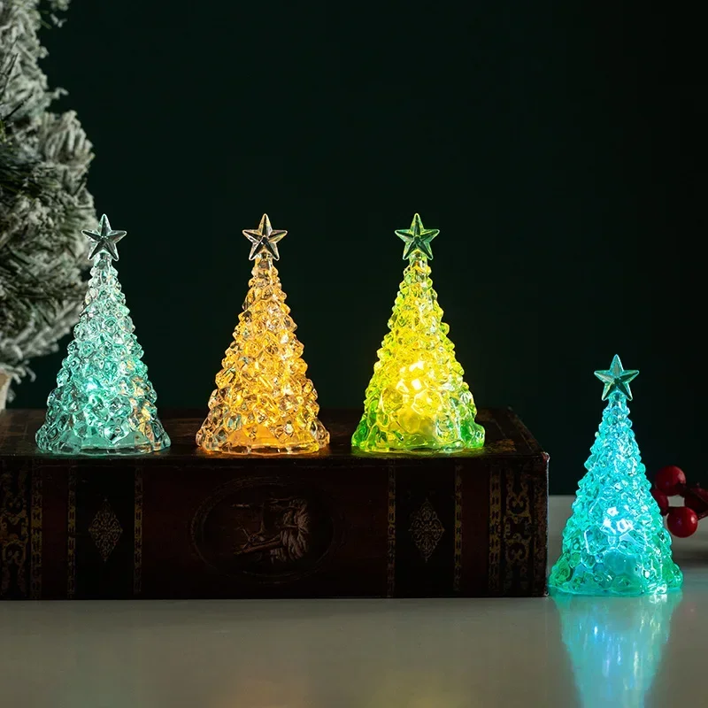 1-8PCS Christmas Mini Night Light Clear Crystal Acrylic Tabletop Ornament Holiday Home Decor Desk Decoration Gift