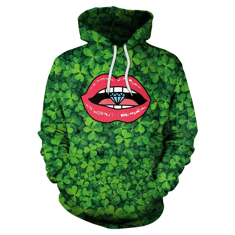 2025 St Patrick Day Hoodie For Men Lucky Green Color Hooded Coat Leprechaun Fake Lapel Print Graphic Streetwear Trend Hoodies