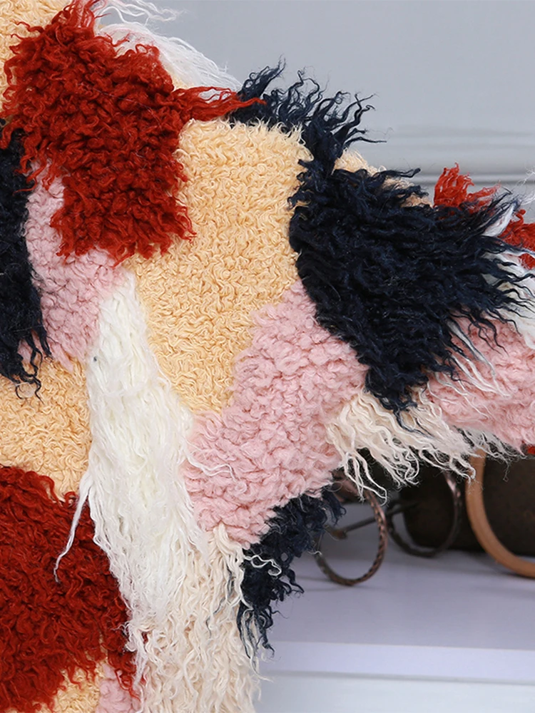 Nerazzurri Oversized Winter Long Asymmetrical Colorful Fluffy Faux fur Coat Women Shaggy Mongolian Sheep Fur Korean Fashion 2021