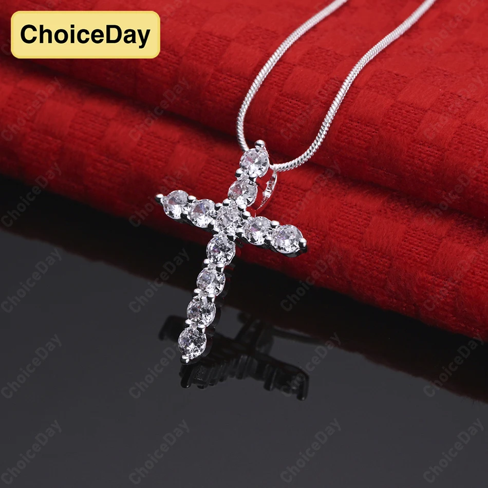 

ChoiceDay 925 Sterling Silver Exquisite Cross Zircon Pendant Necklace Fashion Wedding Gift Jewelry Accessories