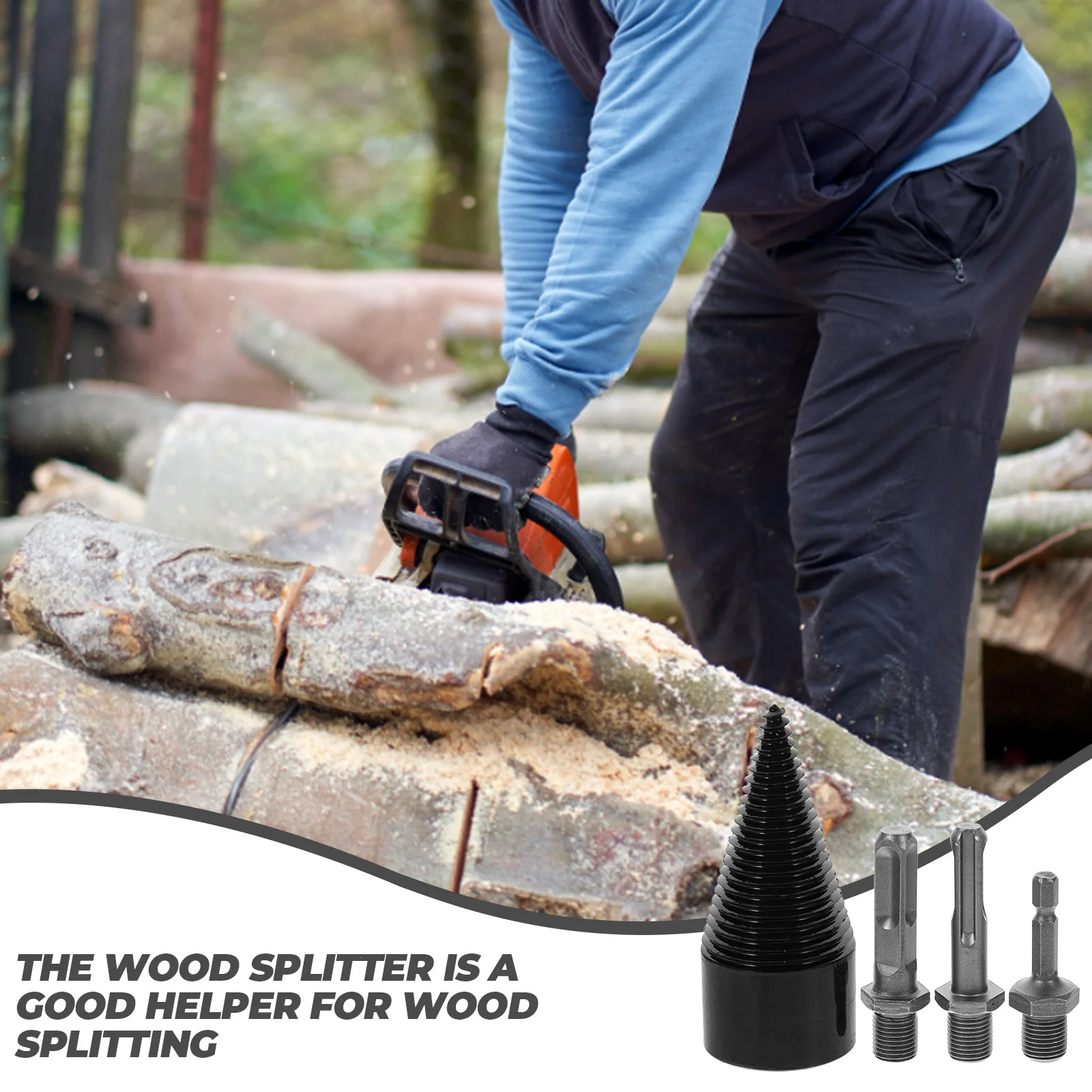 1 مجموعة مطرقة كهربائية الحطب مثقاب الخشب الخشب الفاصل المخاريط الصلب قوي تأثير مقاومة الخشب مثقاب الخشب لتقسيم سجلات #3