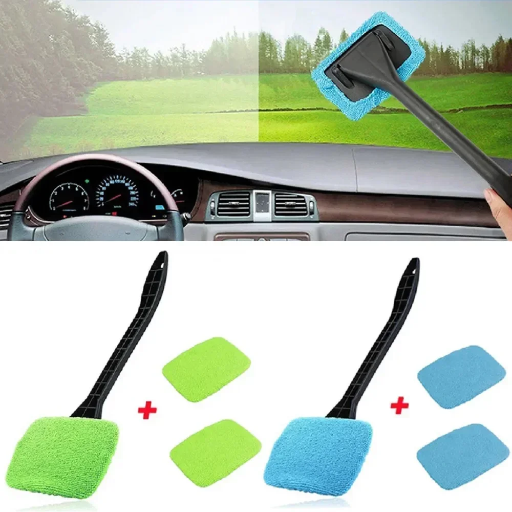 Novo Kit de Escova para Limpeza de Vidros de Carro, Ferramenta de Lavagem de Para-brisa, Limpador de Vidros Internos com Cabo Longo, Acessórios para Carro