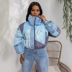 Printed Cotton Jacket Outwear Casual Down Coats Winter Parkas Women Long Sleeve Ladies Jacket Denim Short Outwear Puffer Jacket