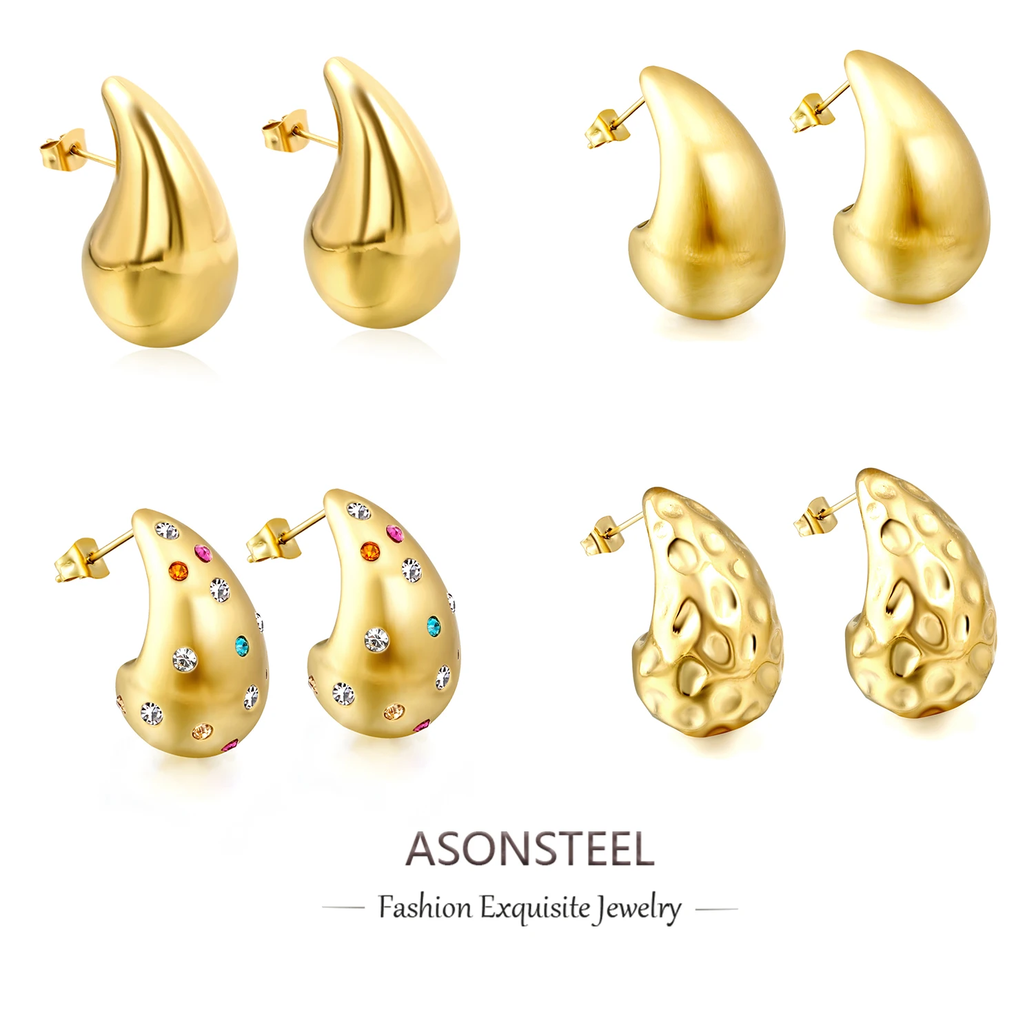 Edelstahl Edelstahl Wasser tropfen Tropfen c Form runde klobige Ohrringe Schmuck wasserdichte Metall Textur Frauen Accessoires Geschenk