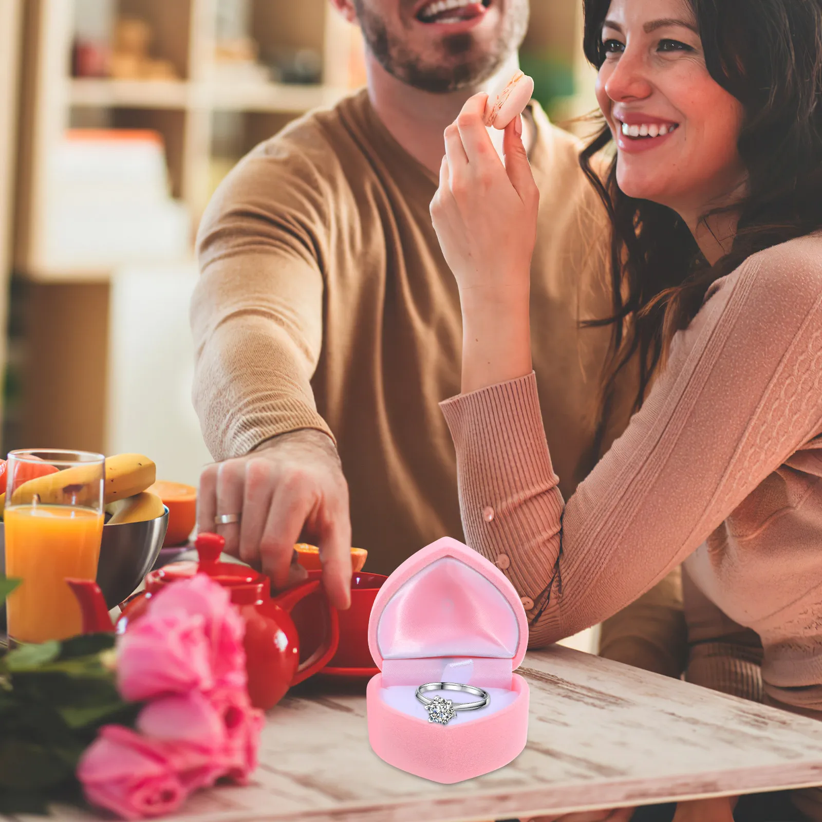 

Heart Shaped Ring Box Jewelry Case Smooth Comfortable Texture Engagement Wedding Proposal Gift Packaging Small Jewelry Display