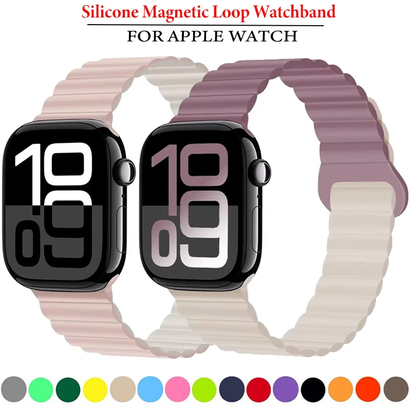سيليكون حزام مغناطيسي لساعة أبل 10 9 8 7 46 مللي متر 45 مللي متر 42 مللي متر 41 مللي متر الترا 2 49 مللي متر سوار الفرقة iWatch 6 5 4 SE2 44 مللي متر 40 مللي متر حزام