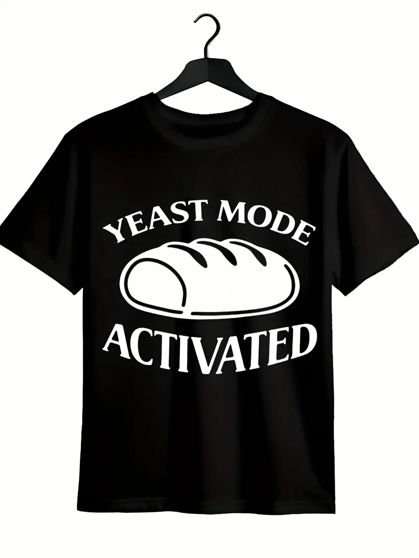2026 Men'S Funny Yeast Mode Activated Bread Graphic T-Shirt - Black with Bread & Yeast Print, Breathable Loose Fit Casual Street